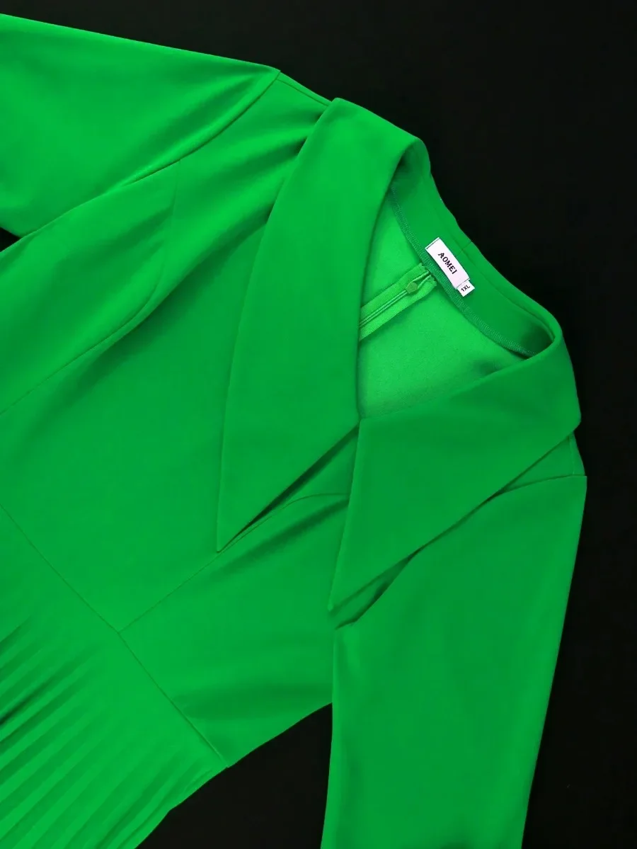 Женское элегантное зеленое плиссированное церковное платье с нестандартным