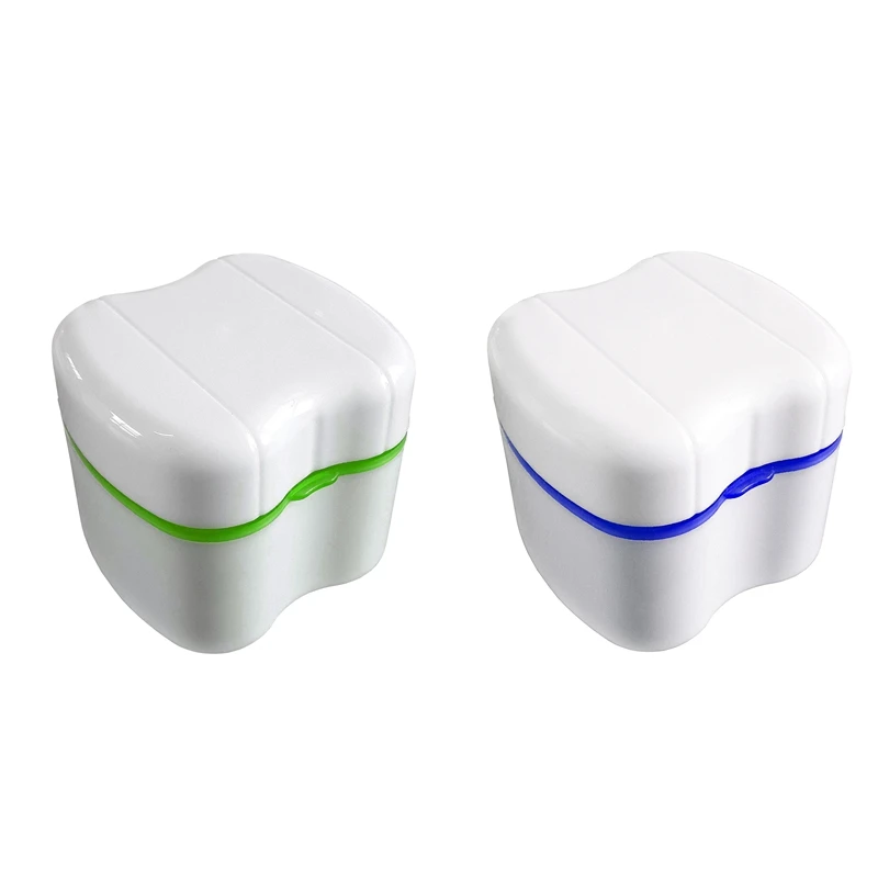 

2 Pcs Denture Box With Specially Designed Holder For Rinse Basket, Great For Care, Easy To Open, Store And Retrieve(Green