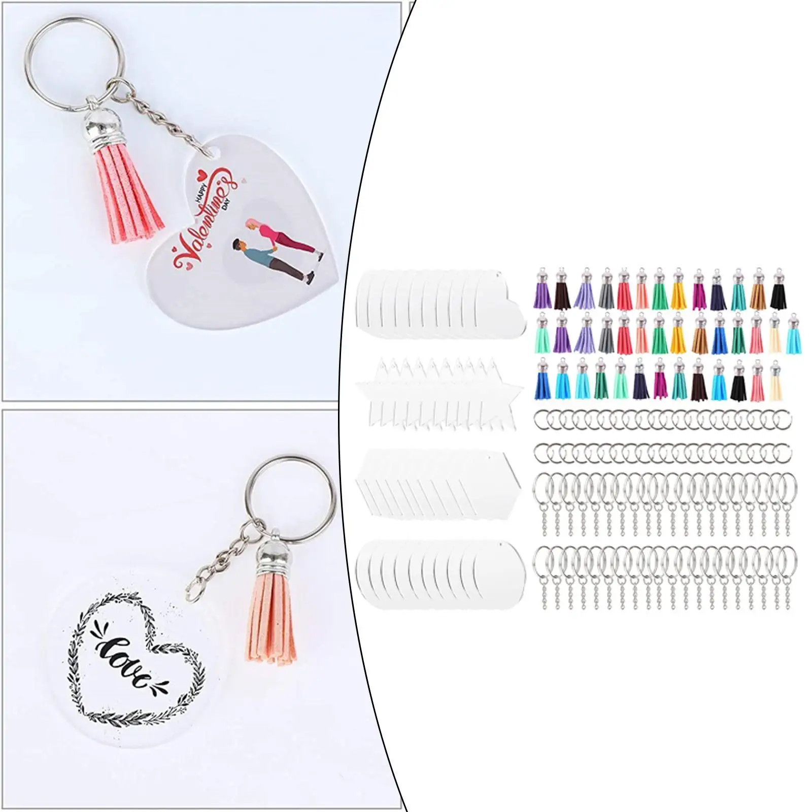 160PCS Keychain Blanks Acrylic Clear Discs with Tassels Kit for DIY Projects