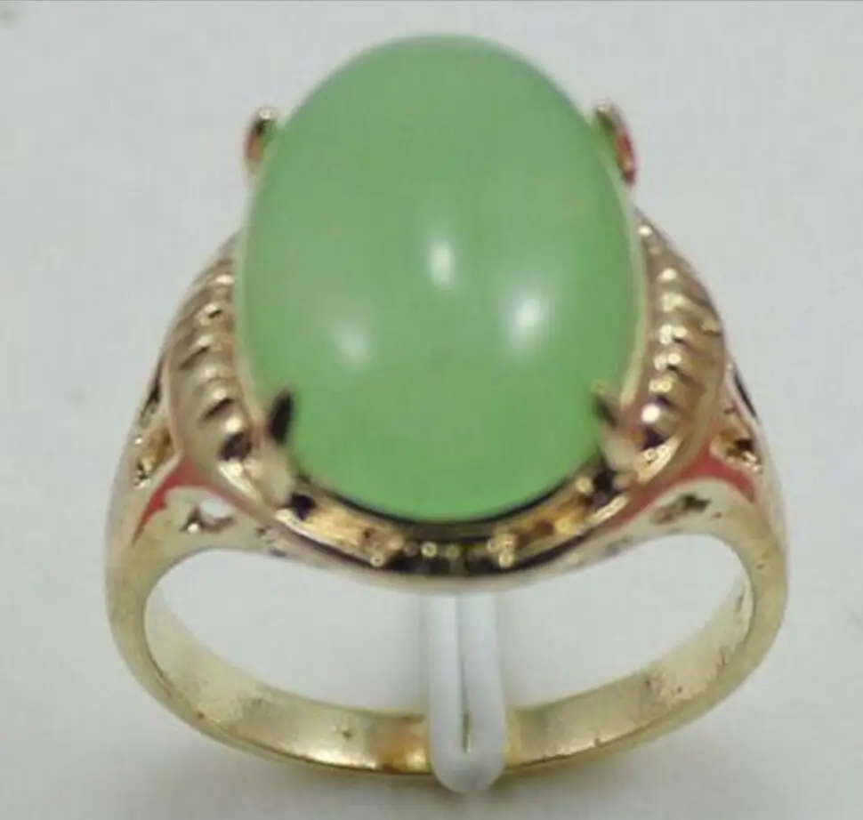 

Fashion jewelry Free Shipping Elliptical green jade 18K Ring Size:7.8.9