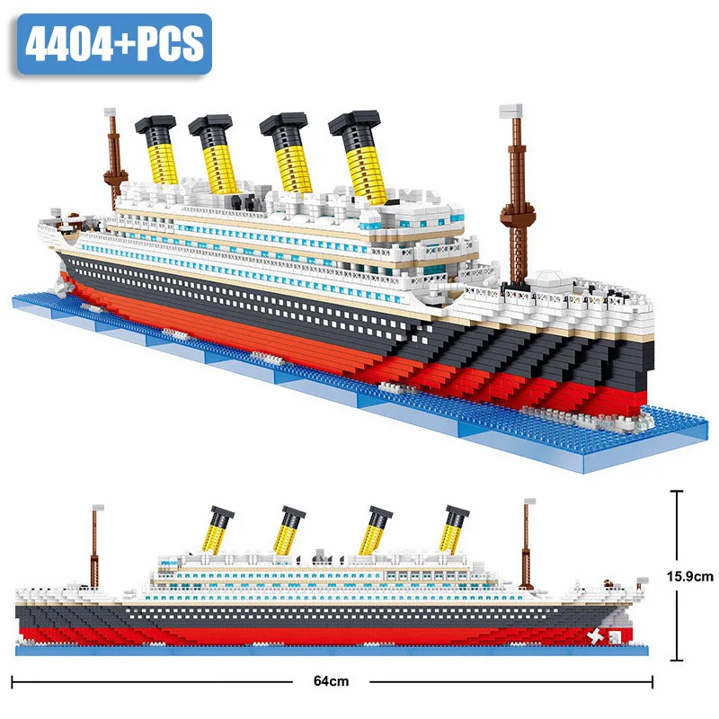 

MOC Creative 4404pcs Titanic RMS Big Cruise Ship 3D Model Diamond Building Blocks Mini Pleasure Boat Bricks Toys For Children