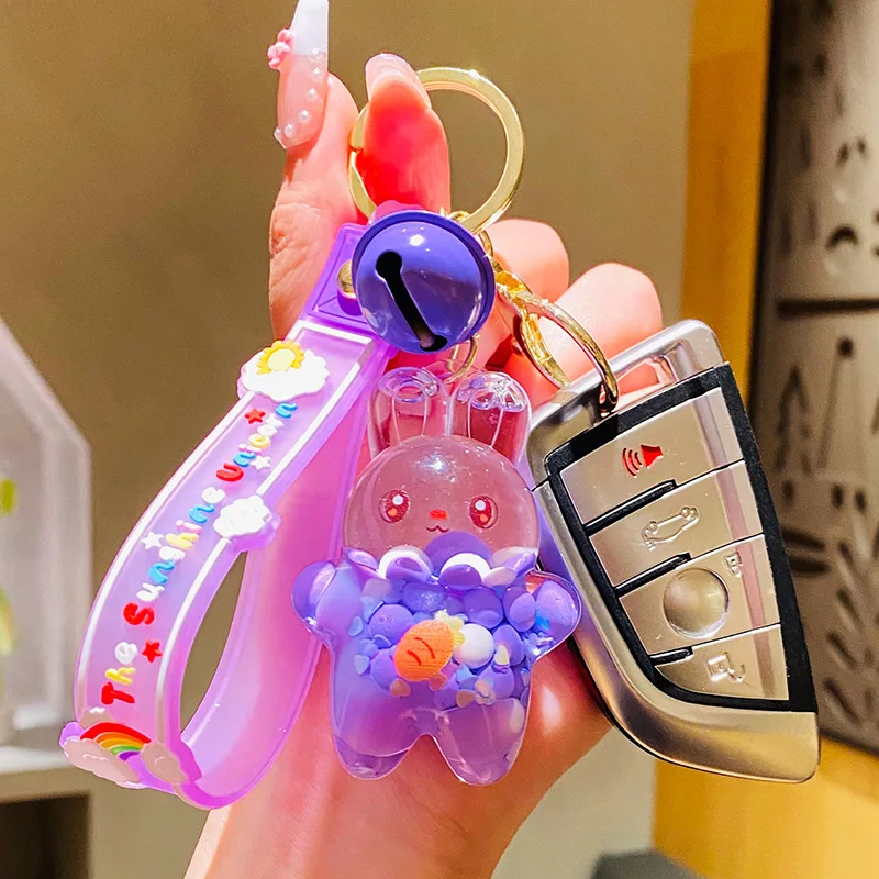 

New Cartoon Rabbit Liquid Floating Bottle Keychain Student Bag Hanging Jewelry Fashion Car Key Pendant Souvenir Gift Wholesale