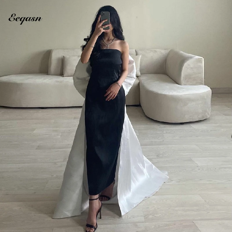 

Черно-белое современное вечернее женское платье знаменитости, классическое атласное платье без бретелек для вечевечерние НКИ и выпускного вечера