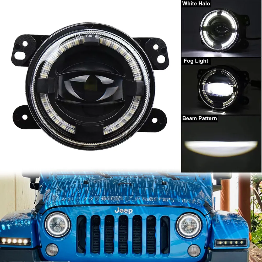 

4 Inch LED Fog Lights for Jeep Wrangler JK Unlimited JK 07-18 Front Bumper Replacements White Led Chip Driving Offroad Foglight