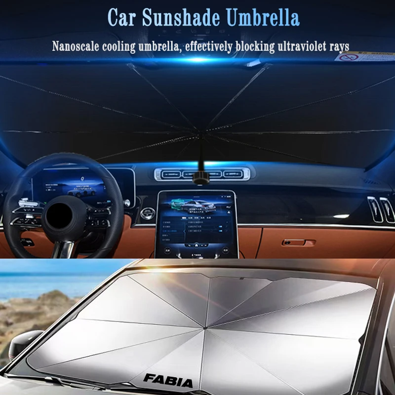 

Car Sunshade Umbrella for Skoda Fabia 1 2 3 MK1 MK2 MK3 NJ3 NJ5 Emblem Auto Front Window Windshield Foldable Parasol Accessories