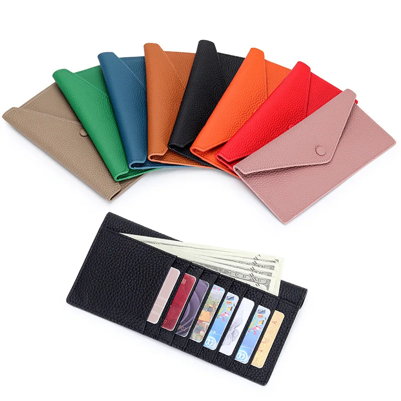 

100% Genuine Leather Women Long Wallet Envelope Purses Money Bag Phone Pouch Slim Clutch Bag Ladies ID Credit Card Holder Purse