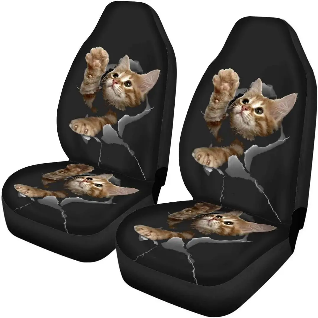 

3D Cat Kitten Front Car Seat Covers Full Set of 2 Vehicle Seat Protector Car Mat Covers Fit Most Vehicle Cars Sedan Truck SUV