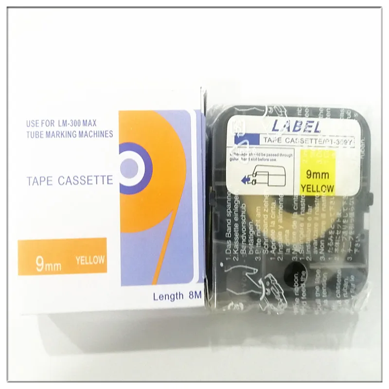 

5PK label cassette pt-309y 9mmX8m yellow Tag paper for max letatwin Electronic Lettering Machine lm-390a/pc,lm-380e,lm-400a