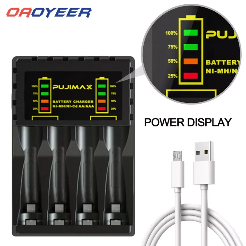 

Electric Battery Charger 4 Slots Intelligent LED Indicator USB Charger Home For AA/AAA Ni-MH/Ni-Cd Battery Charger