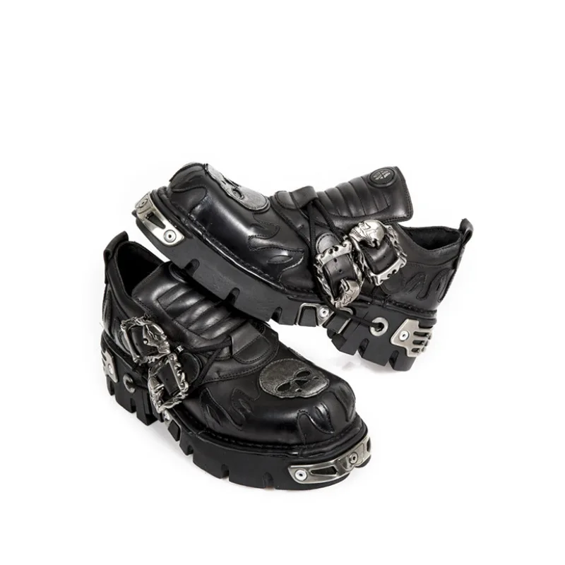 

Men's and Women's Retro Rock Shoes 2022 New Dark Punk Leather Metal Niche Low Top Platform Shoes