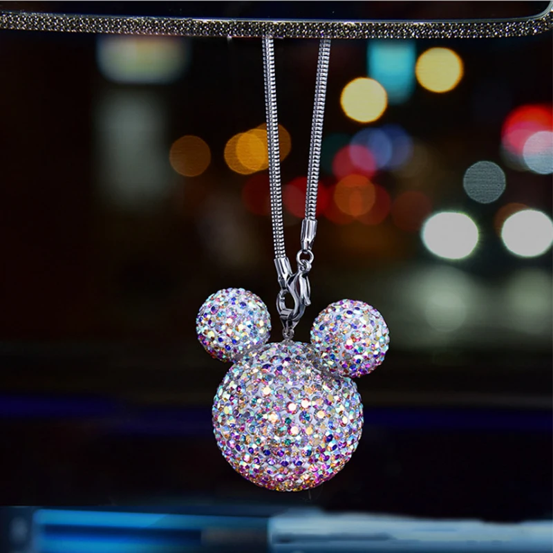 Rhinestone Crystal Ball Car Pendant Cute Cartoon Mickey Bling Car Mirror Hanging Accessories Girls Women Car Interior Decoration Rhinestone Crystal Ball Car Pendant Cute Cartoon Mickey Bling Car Mirror Hanging Accessories Girls Women Car Interior Decoration