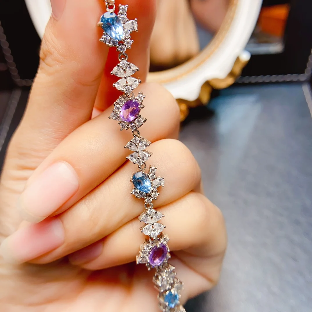 Женский аметистовый браслет FS серебро 925 пробы с натуральным топазом 4 Х6 мм