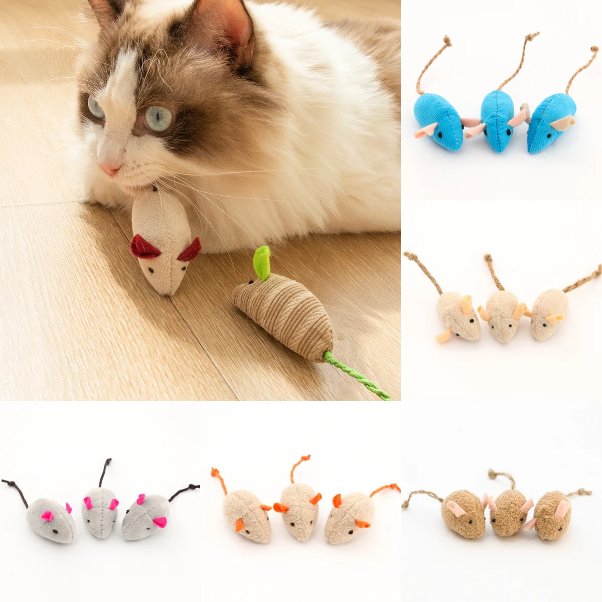 

3PCS Cat Mouse Toys Plush Simulation Mouse Catnip Toy Kitten Teething Toy Cat Scratching Toys Interactive Cat Toys Pet Supplies