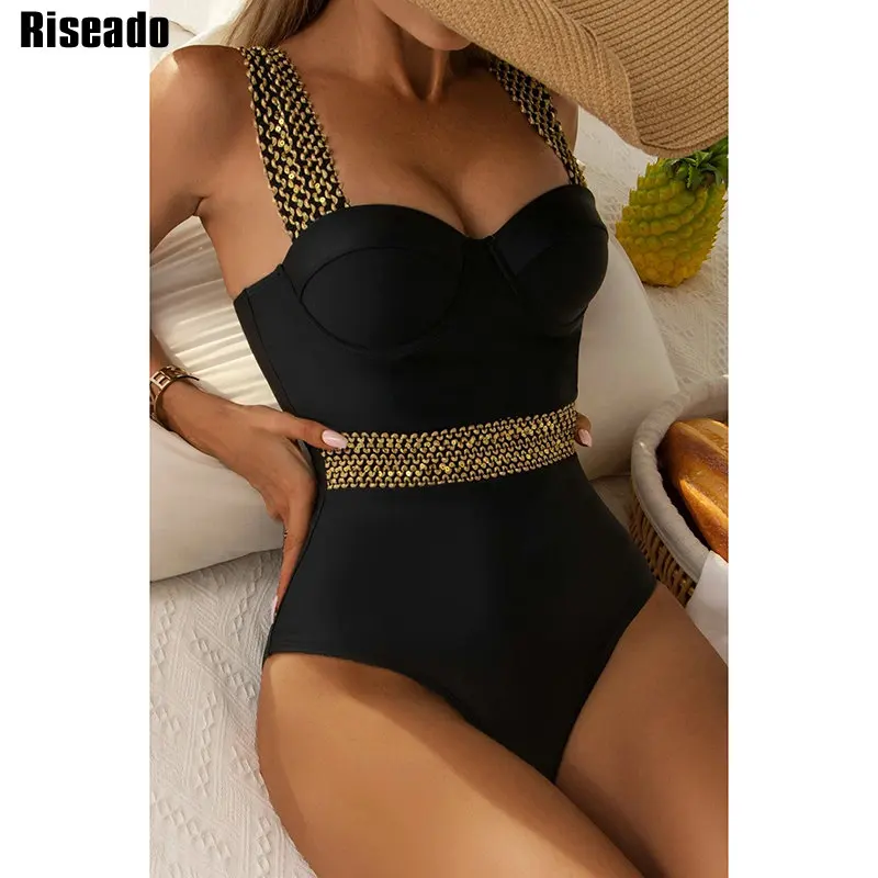 

Riseado Push Up Sexy Swimsuit One Piece Contrast Trim Swimwear Women 2022 Solid Swimming Suit For Women Underwired Bathing Suits