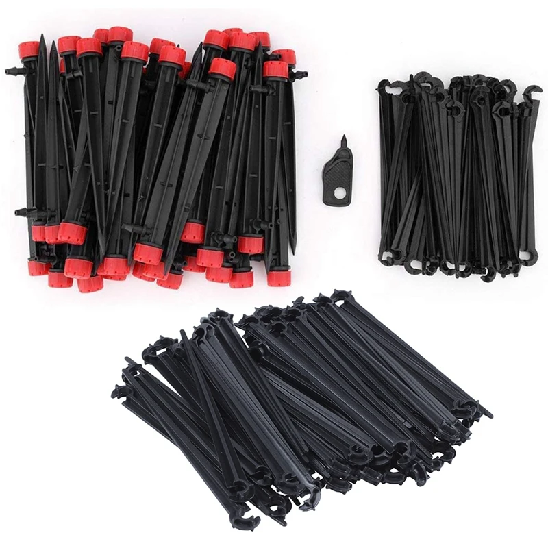 

50PCS Drip Irrigation Emitters Micro-Bubbler + 50PCS Stake With 50Pcs C-Shaped 4 / 7Mm Drip Irrigation Pipe Fixed Rod