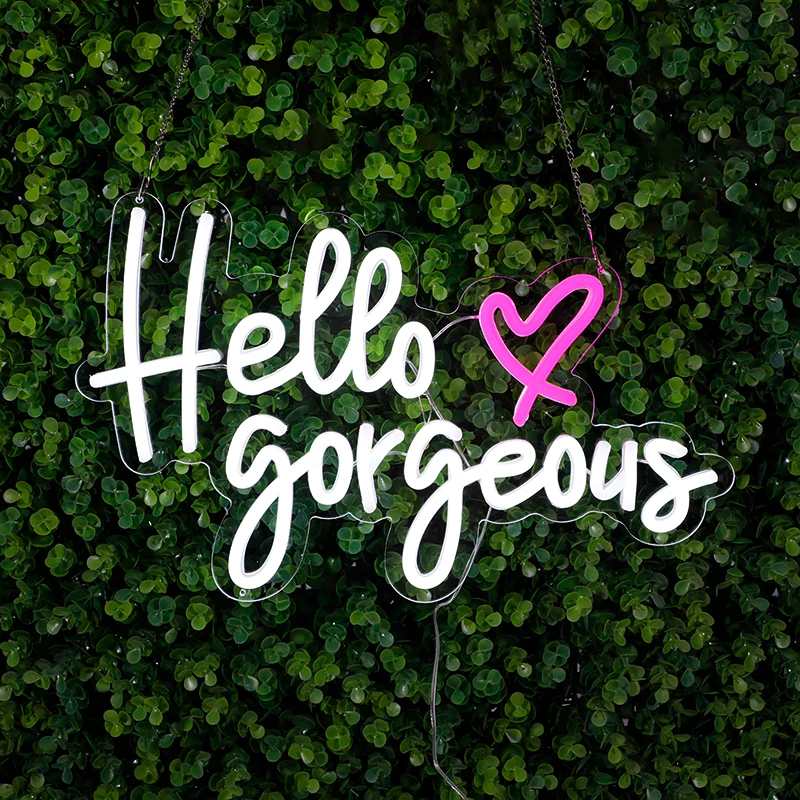 Hello Gorgeous Neon Signs for Wall Decor Romantic Led Neon Sign for Wedding Party Pink Neon Light Sign for Girls Bedroom
