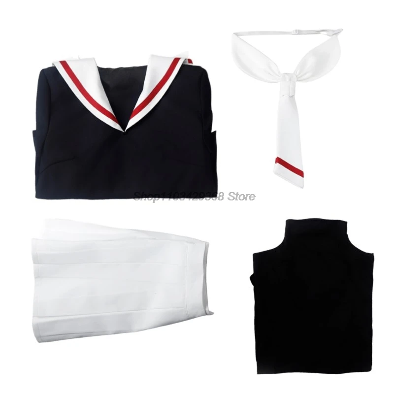 Kinomoto Sakura Косплей Аниме Card Captor Костюм Парик Топ Юбка Школьная форма Костюмы на