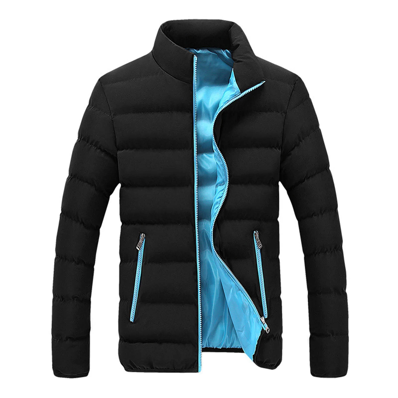 Men's Solid Color Stand-collar Cotton-padded Jacket Youth Short Padded Jacket Mens Outing Riding Climbing Warm Coats