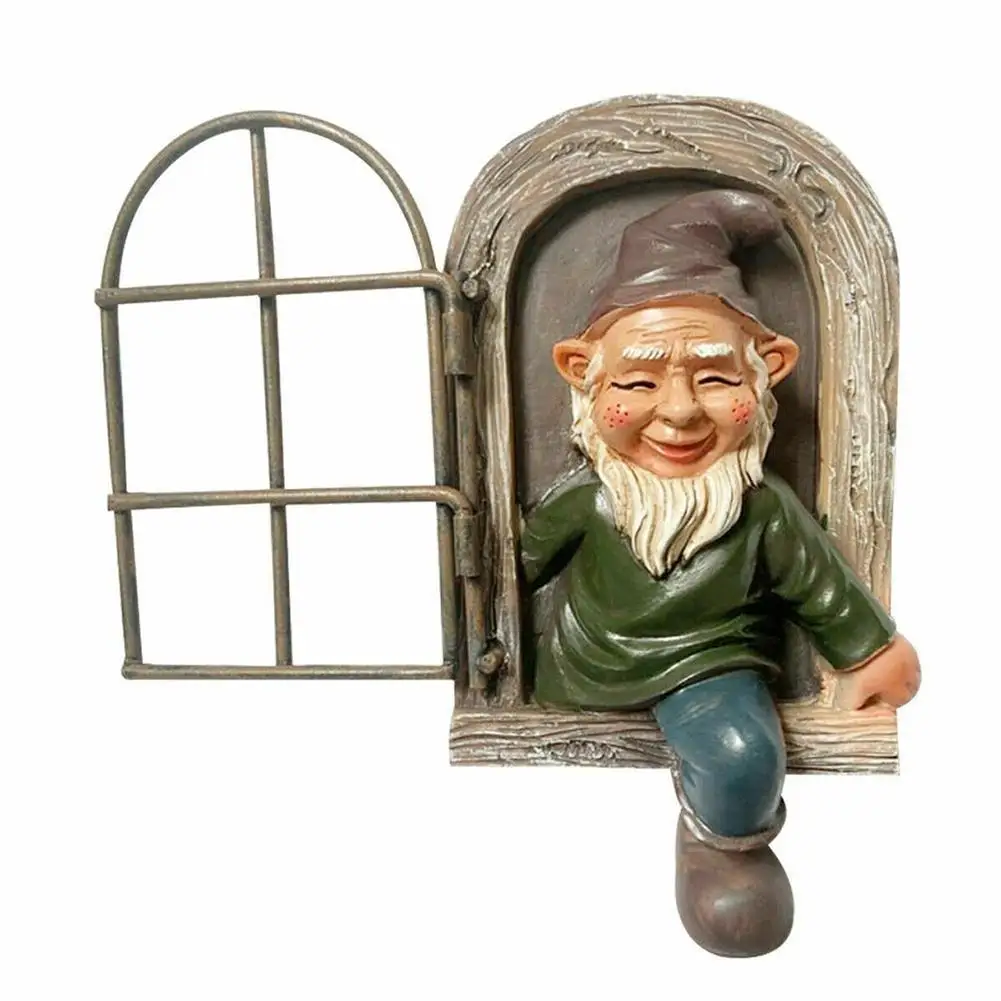 

Elf Out The Door Tree Hugger-украшение для сада, дерево, Декор, новинка, наружная фигурка, садовый двор, искусство, дерево, искусство