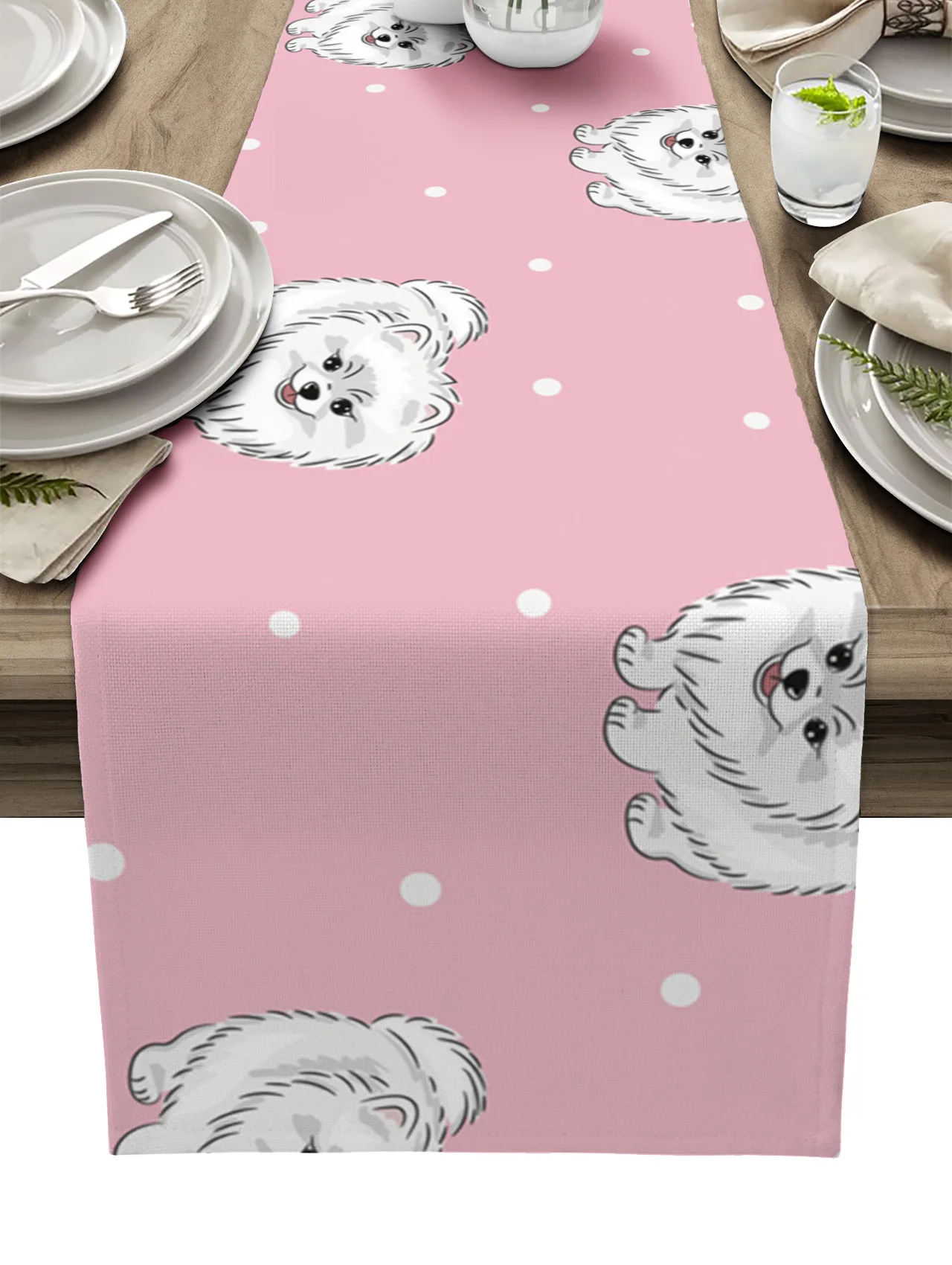 

Cartoon Pet Dog Wave Point Table Runner Modern Kitchen Dining Decoration Table Runner Wedding Holiday Decor Table Cloth