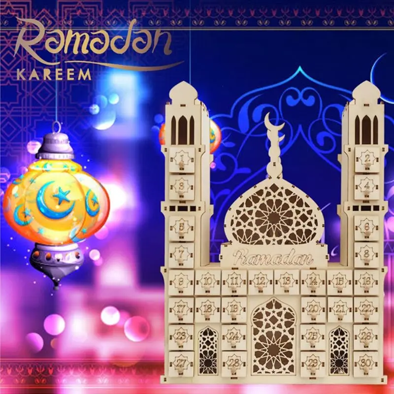 

Ramadan Countdown Calendar DIY Wood Eid Mubarak Ornament Wooden Drawer Home Party Decoration 87HA
