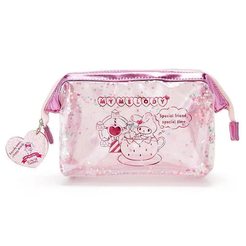 

Summer Dream Sanrio Kawaii Pink Love Sequins Sand New My Melody Cosmetic Storage Bag Transparent Waterproof Cosmetic Bag