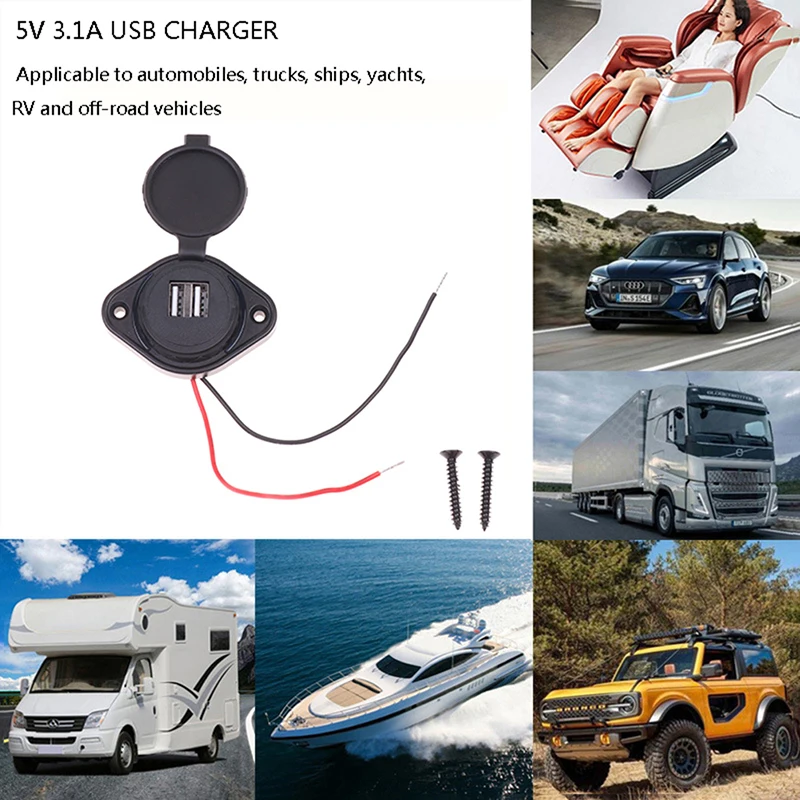 

3.1A 12-24V Slide Lid Car Bus Boat Dual USB Port Charger Power Socket Outlet Car Electronics Accessories Supplies Power Adapter