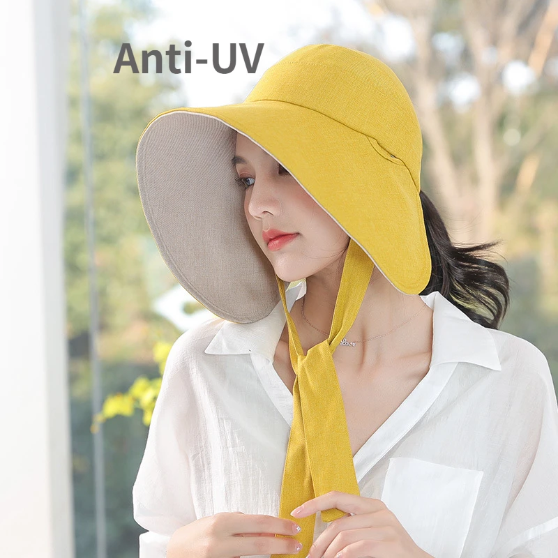 

New Ladies Summer Outdoors High Quality Sun Hat Female Without Top Sun Protect Anti-UV Bucket Hat Woman Wide Brim Fisherman Hats
