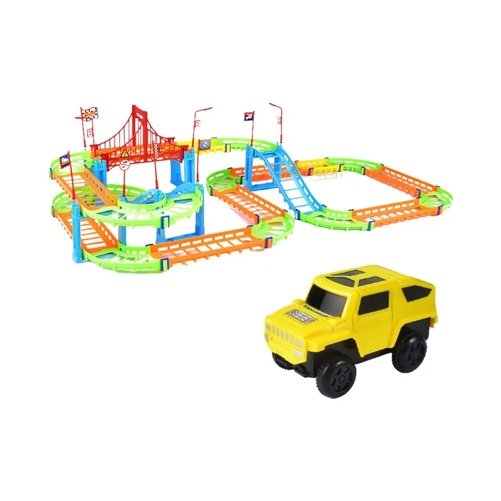 

Electric Rail Car Track Bendable Race Track Set Toys Educational Toys Gifts for Boys Girls No Battery 74 PCS Assemble Multi-laye