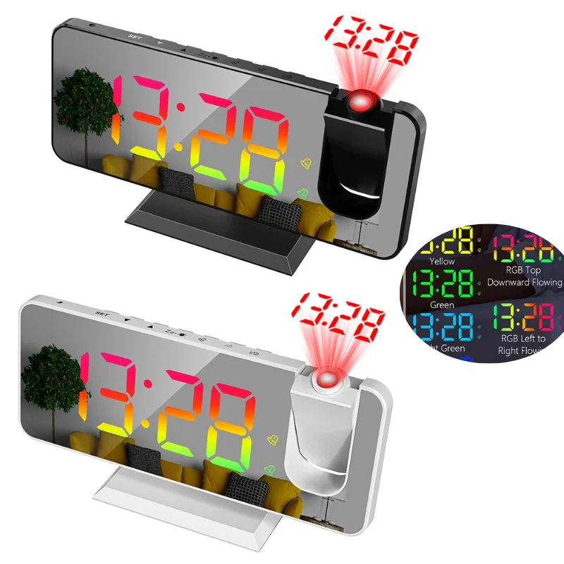 

Светодиодный Будильник с цифровой проекцией, электрические прикроватные бесшумные часы для спальни с проектором времени