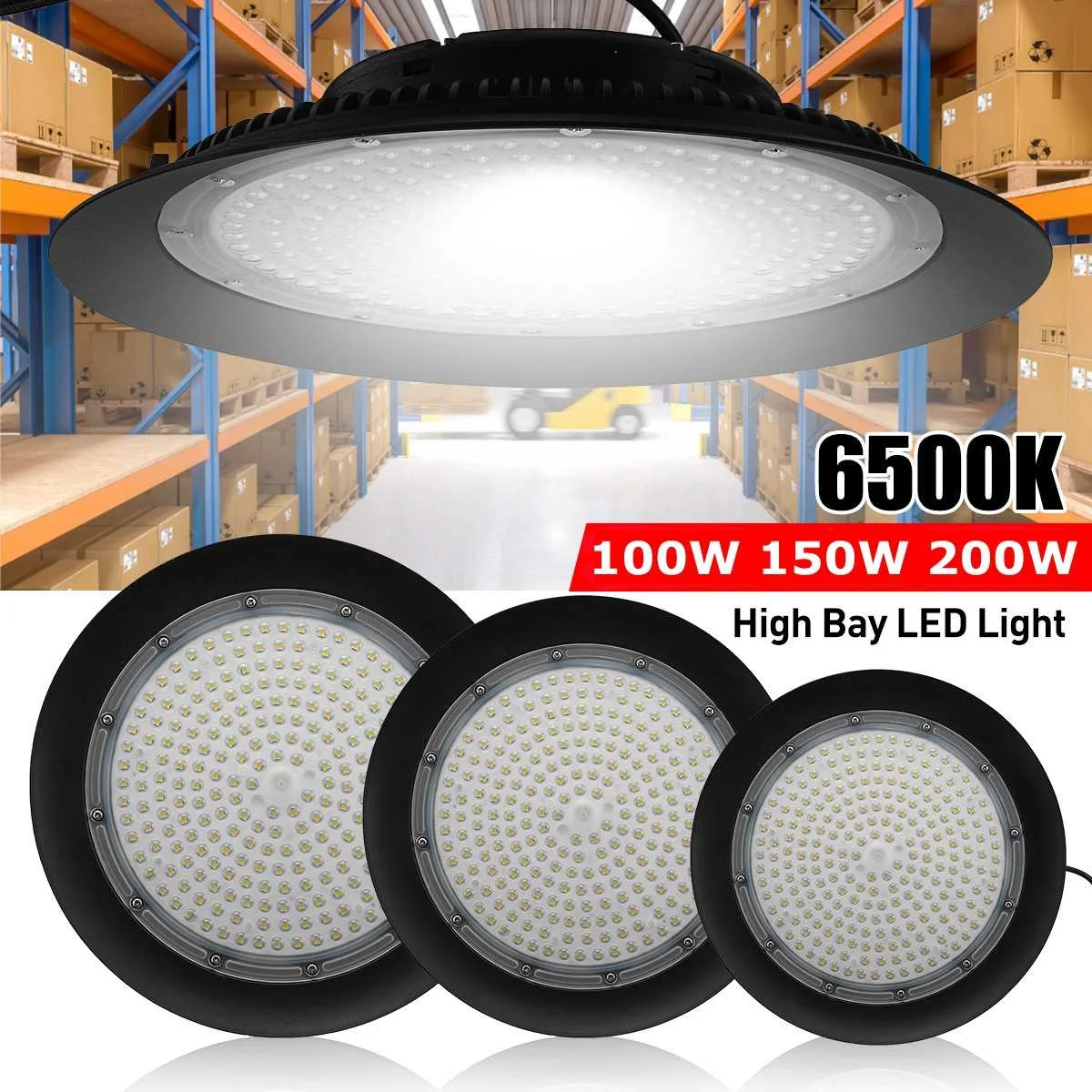 

LED High Bay Light 100W 150W 200W AC220V High Brightness Industrial Lighting 6500K Workshop Warehouse Garage LED UFO Lamp