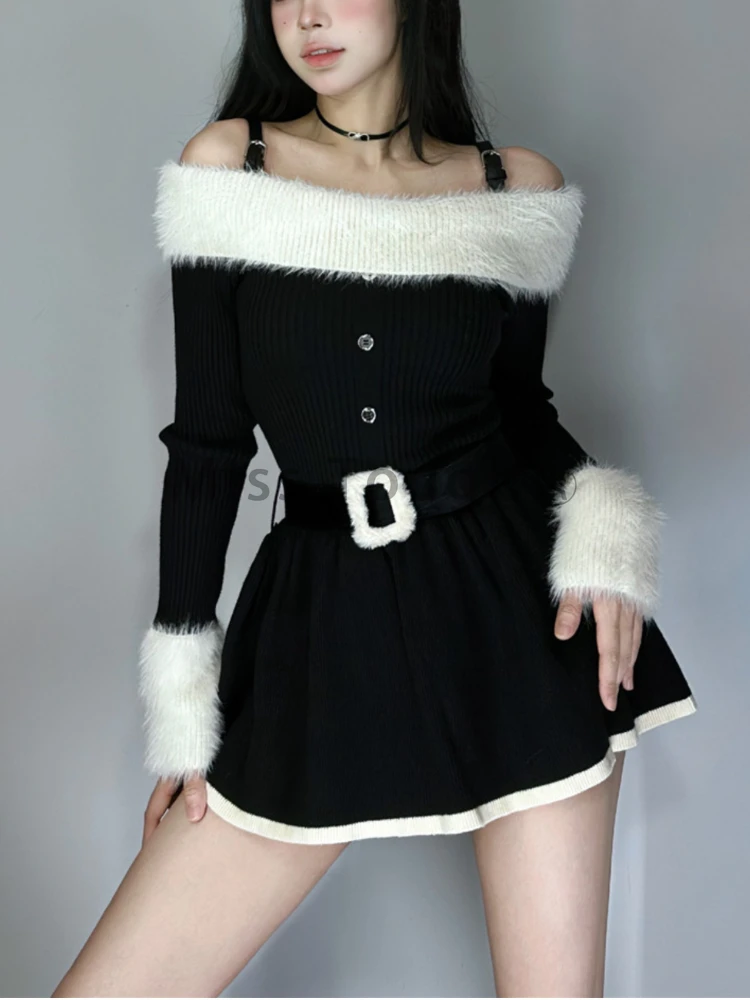 Осеннее Элегантное трикотажное платье женское винтажное модное мини-платье с