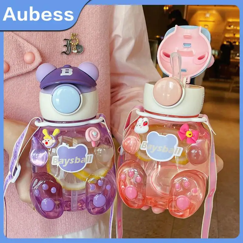 

Pc/pp Bear Cup Reusable Cute Sports Water Bottle Children Portable Drinking Tool 750ml Water Bottle Summer Cartoon Hat Students