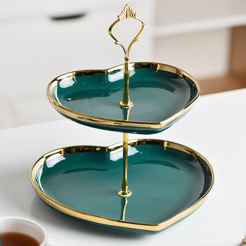

Snack Tray Organizer Biscuit Candy Rack Display Stand Green Double-layer Fruit Plate Ceramic Living Room Cabinet Decoration