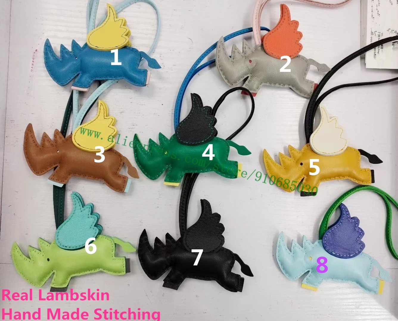 Top Quality Real Lambskin Handmade Little Cute Fly Rhinoceros Rhino Bag Charm Accessories For Designer Handbag Purse Ornament