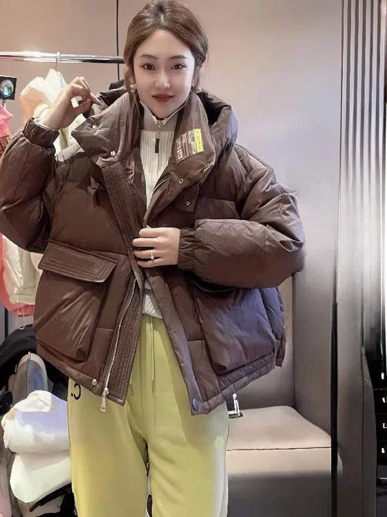 Сетчатое красное пуховое пальто с хлопковой подкладкой. Женская модная