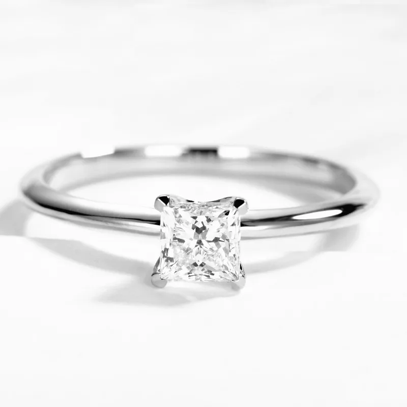 

HELON 0.5ct Princess Cut Moissanite Ring Sterling Silver 925 White Gold Color VVS/DEF Lab Grown Diamond Moissanites Women Ring