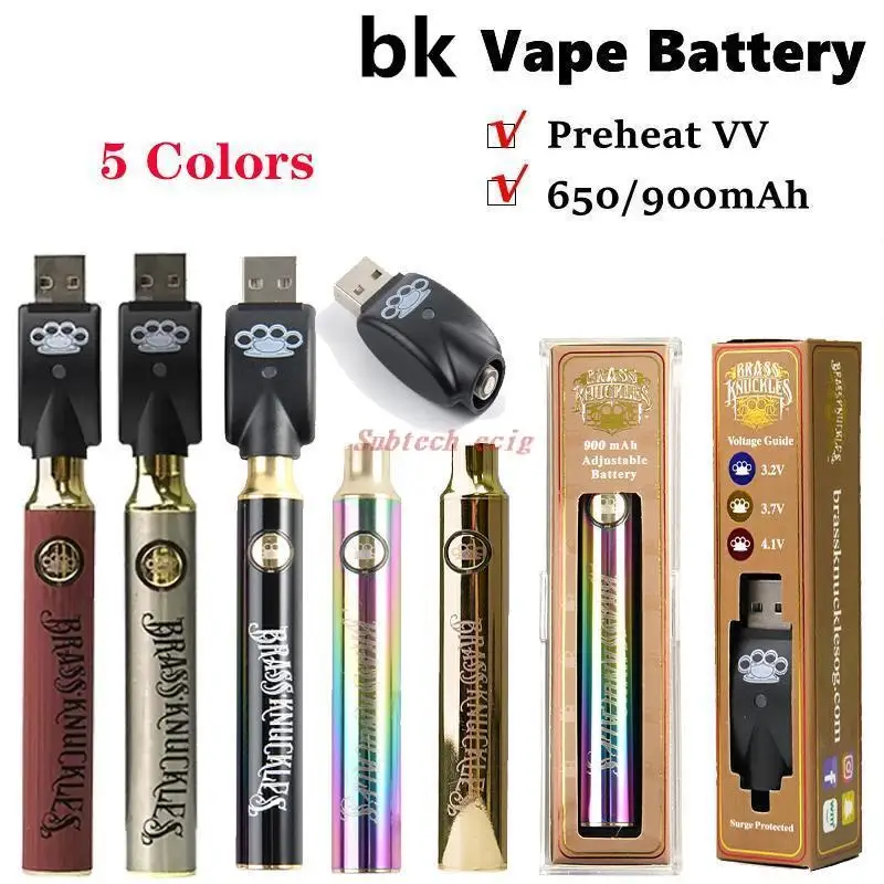 

E Cigarette BK Battery 900mAh Preheat VV Adjustable Voltage Vape Pen Fit 510 Thread Thick Oil Cartridge Gold Wooden Battery Vape