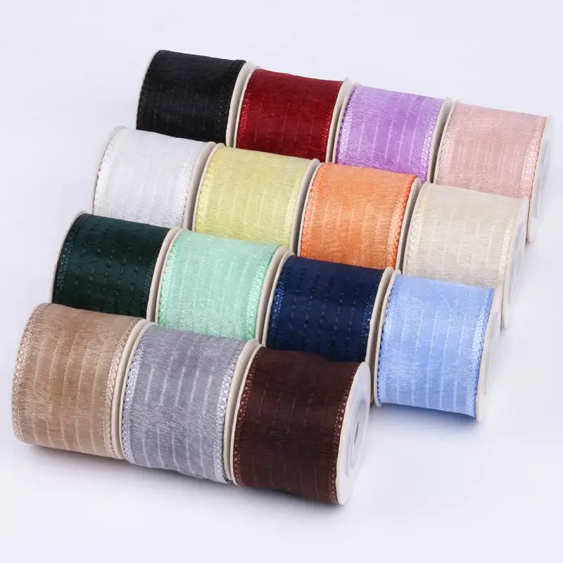 

5yards 10mm/16mm/25mm/40mm Toothed Striped Snow Yarn Ribbon Organza Ribbons for Hair Bow DIY Bouquet Gift Packing Supplies