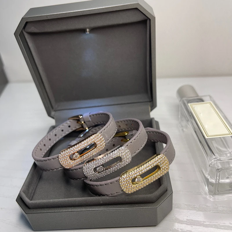 Top Quality Fashion Luxury Ladies Leather Bracelet Sliding New Grey Purple Bracelet Party Wedding Travel Bracelet Jewelry