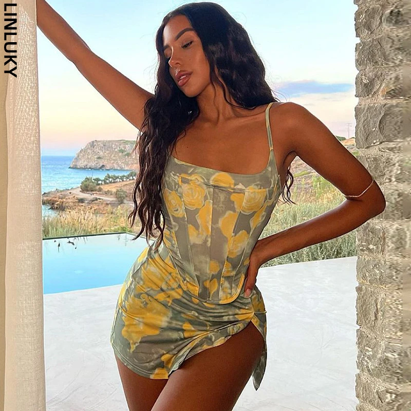 

2022 Autumn New Printed Sexy Crop Top And Skirt Outfits For Women Matching Sets 2 Piece Club Party Dress Set Woman Clothing