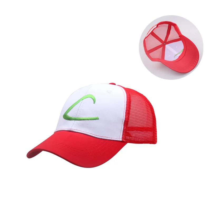 

Классическая аниме Милая Красная Солнцезащитная шляпа пепельный Кетчум сетчатая шляпа с вышивкой бейсболка с карманом женский подарок