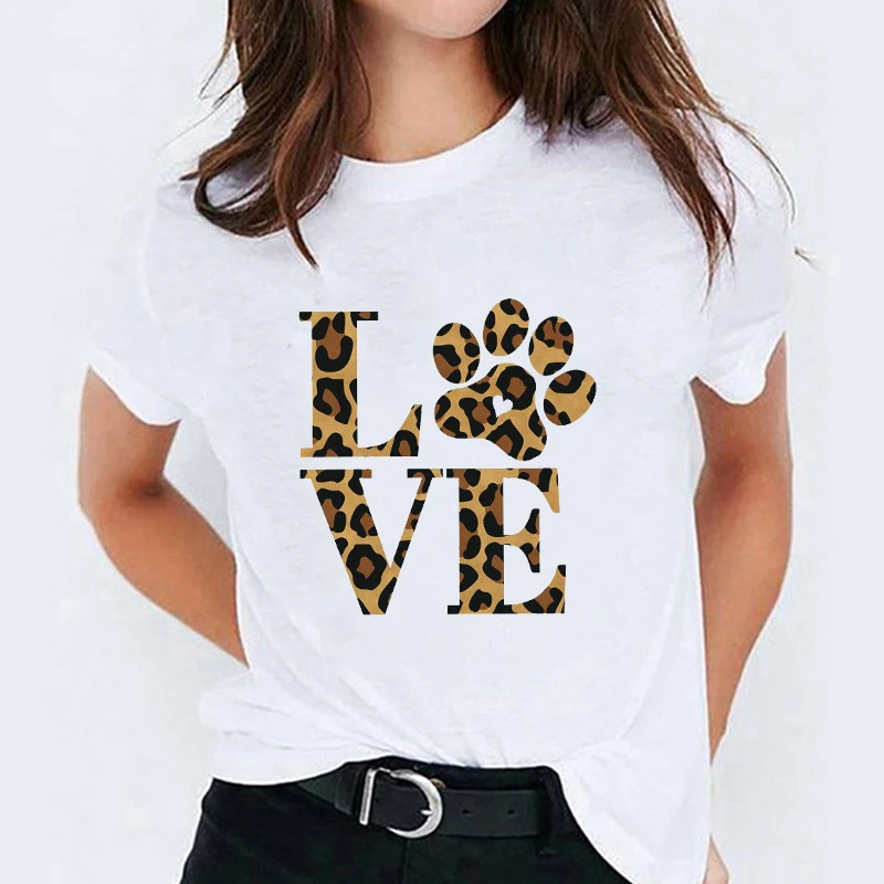 

Women Dog Mom Leopard Paw Funny Printed Ladies Tops Graphic Womens Tees Travel Camisas Lady T-Shirt Harajuku T Shirt T-shirts