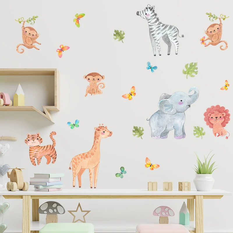 

New Modern Cartoon Giraffe Elephant Lion Children's Room Porch Home Decoration Cute Wall Stickers DIY Wallpaper Self-adhesive