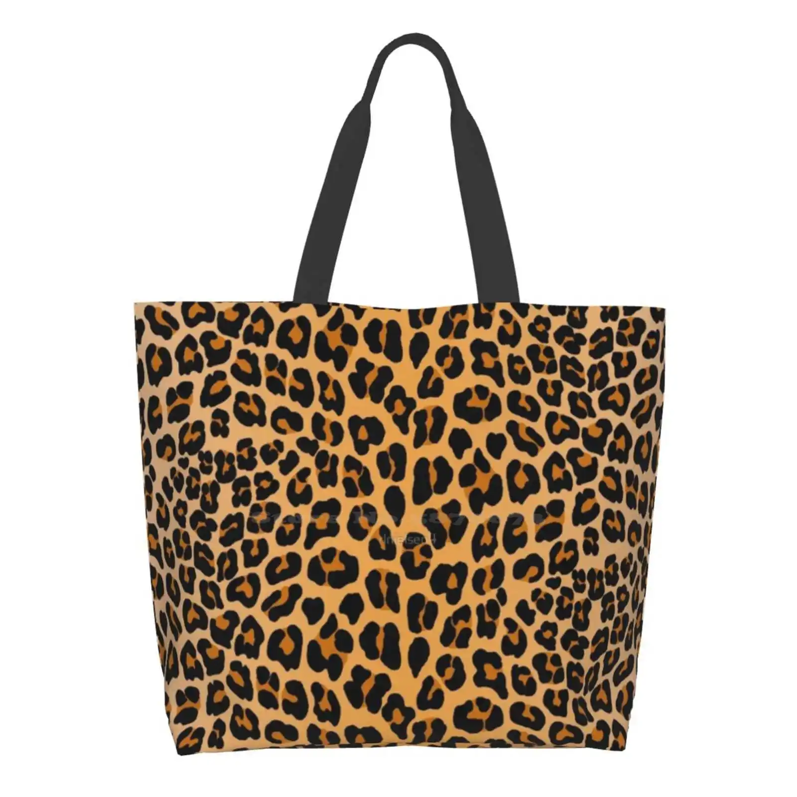 

Leopard Print Ladies Casual Handbag Tote Bag Reusable Large Capacity Leopard Cheetah Animal Spotted Big Cats Orange And Black
