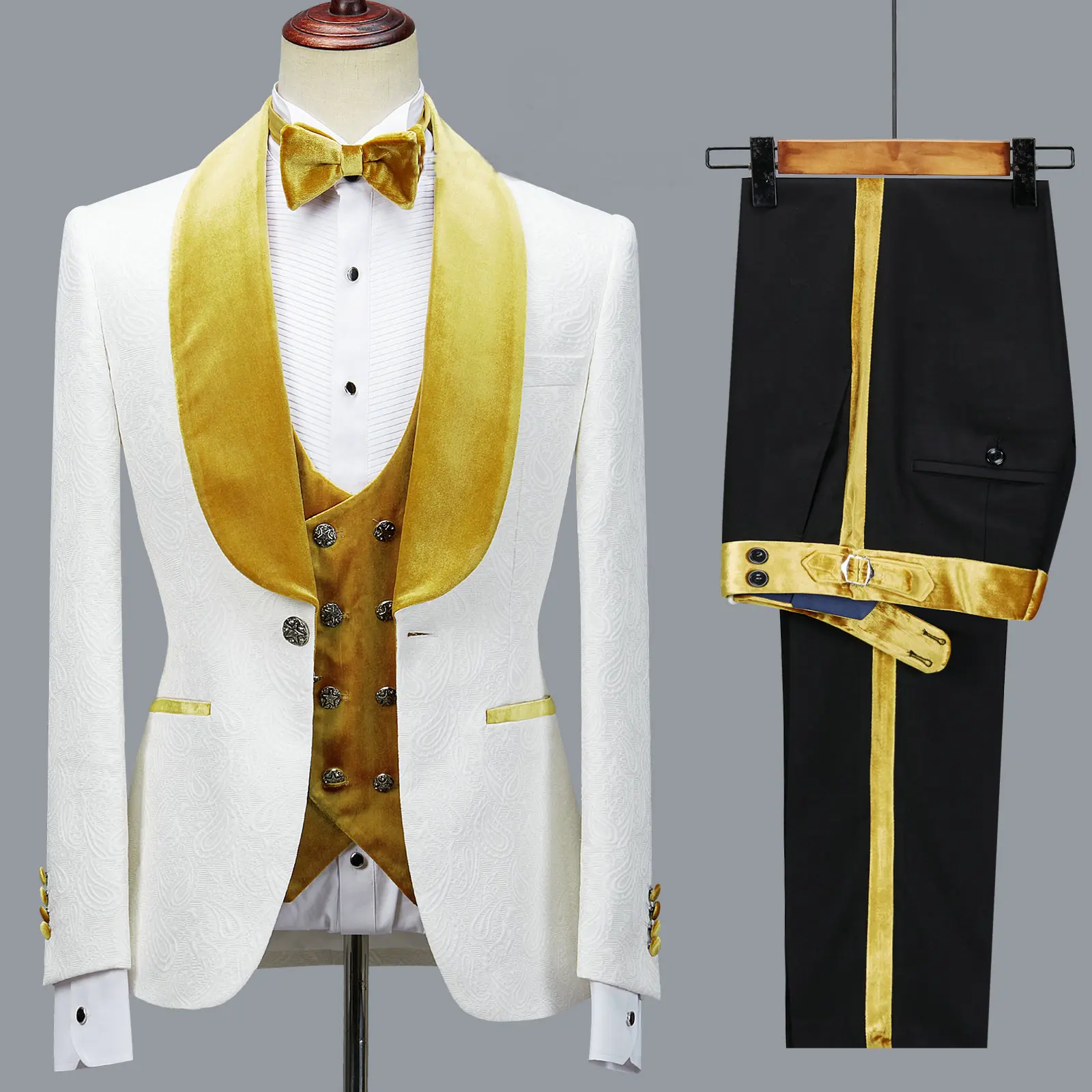 

Floral Jacket Men Suits Slim Fit Wedding Tuxedo Navy Blue Velvet Lapel Groom Party Suits Costume Homme Best Man Blazer