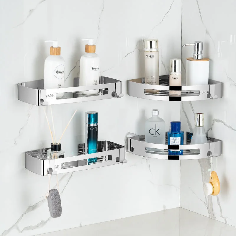 

Bathroom Shelf Metal Corner Shelf Storage Rack Stainless Steel Punch-Free Firm Shower Kitchen Fitted Wall Storage Organizer Rack