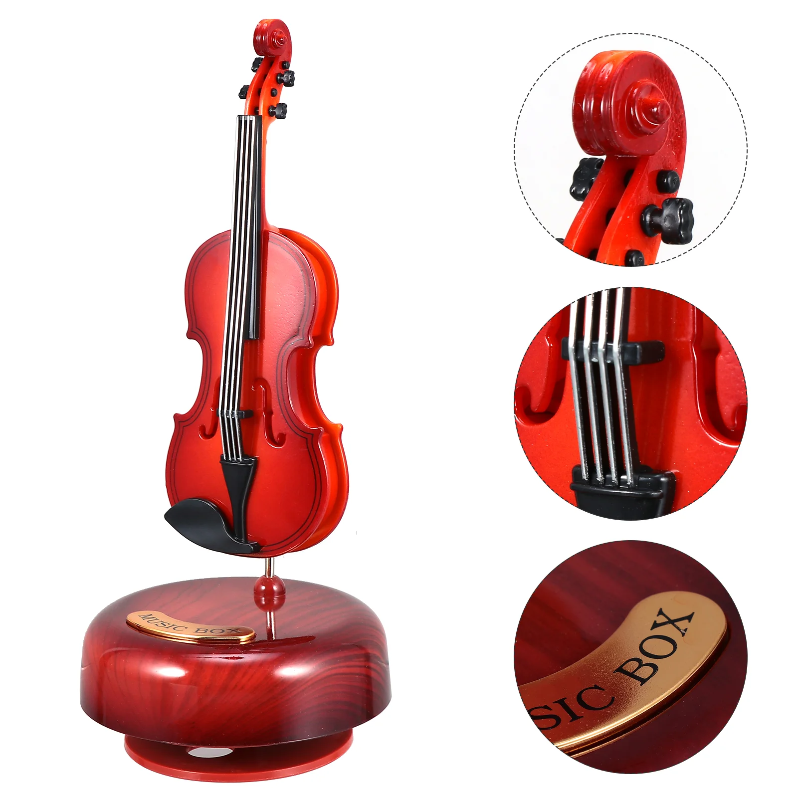 

Violin Box, 1 Pc Red Musical Instrument Box with Rotating Base Household Office Desktop Ornament for Birthday Gift