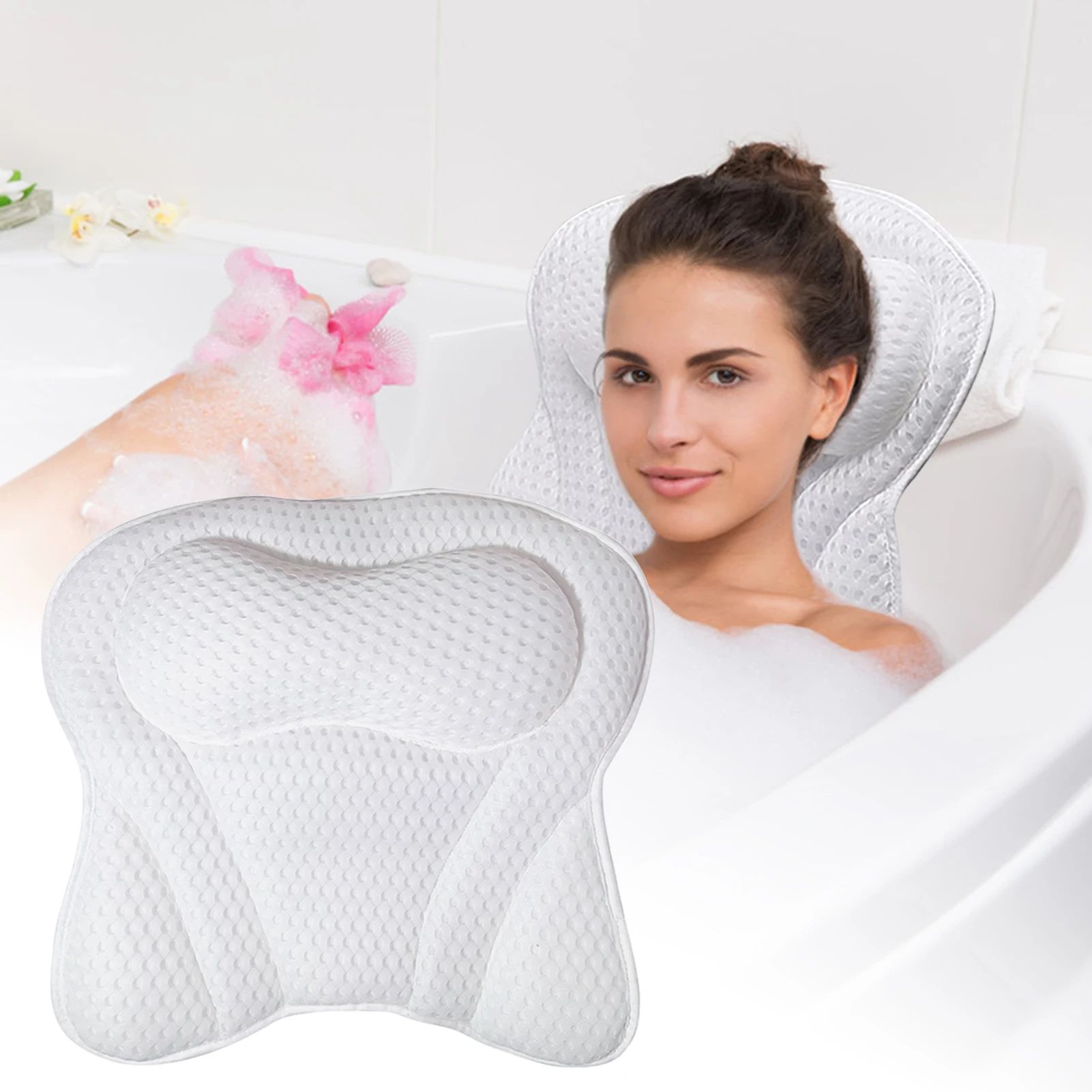 

New Bath Pillows For Head And Neck Comfortable 4D Air Mesh Technology Waterproof Bath Pillow Cushion With Non-Slip Suction Cups