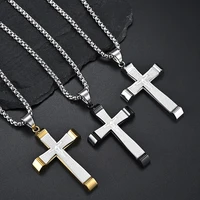3 5mm cross pendant necklace for men women stainless steel figaro chain goldsilverblack fashion jewelry christianity gifts